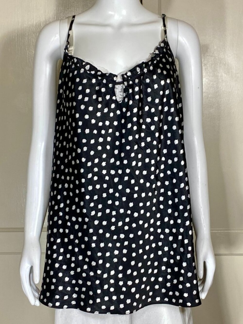 OSCAR DE LA RENTA Pink Label Black White Abstract Polka Dot Print Camisole XL
